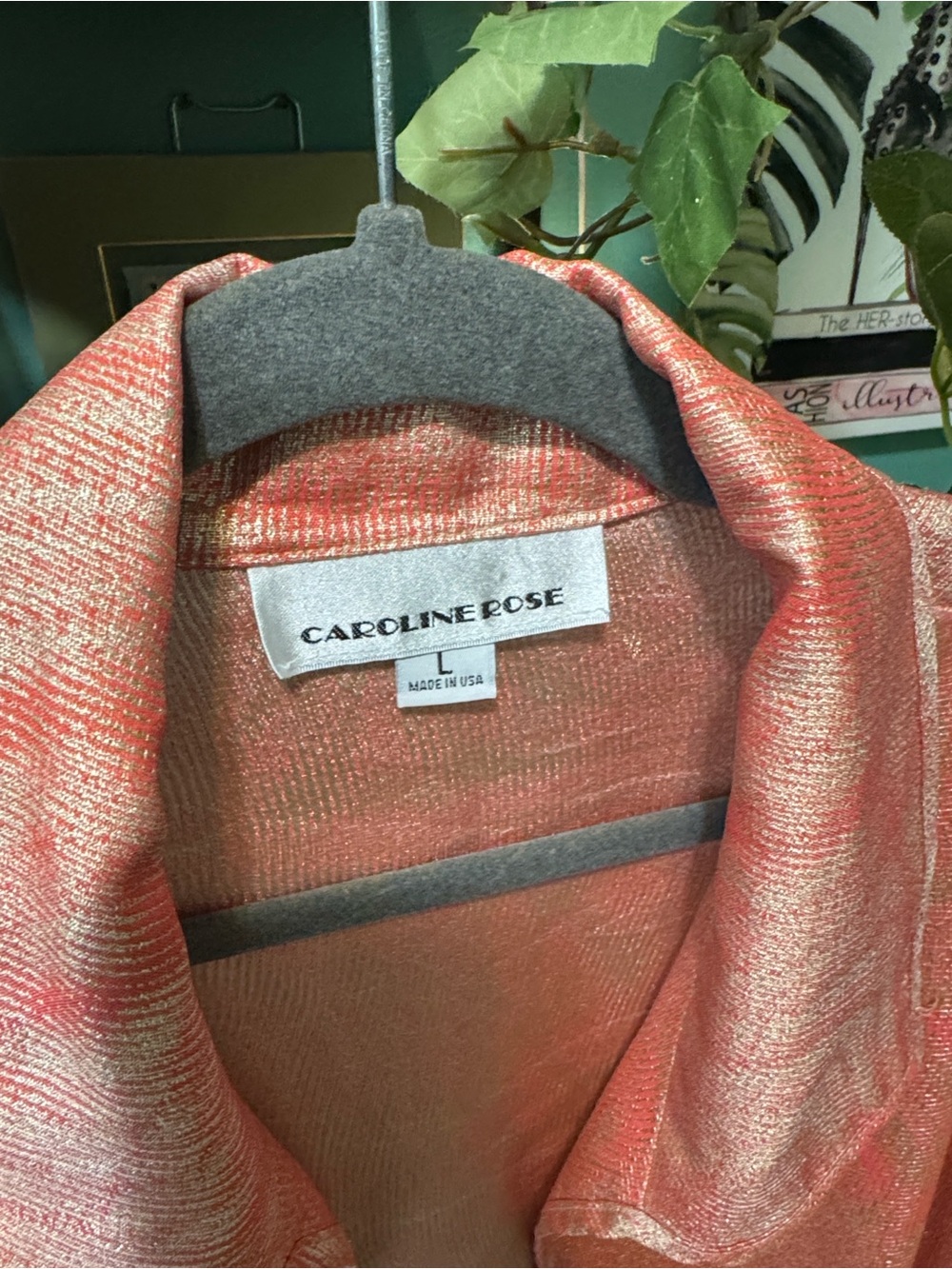 Caroline Rose Metallic Coral Open-Front Blazer